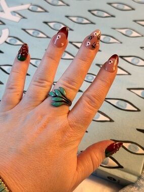 GENUINE TURQUOISE STERLING SILVER Leaf Statement Ring